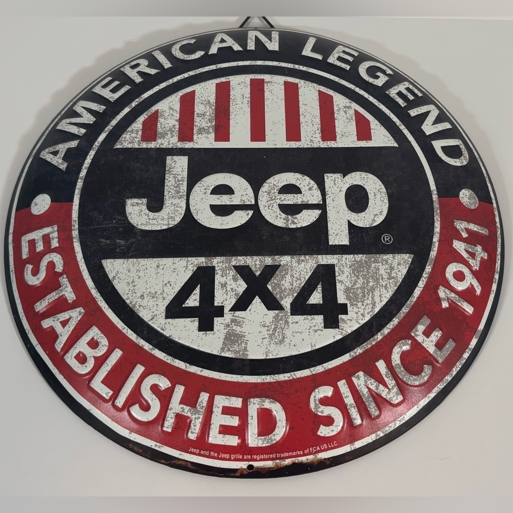 Jeep 4x4 American Legend Metal Wall Sign 12” Licensed Decor - Vintage